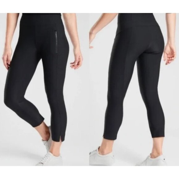 Athleta Pants - Athleta Womens Black Stellar Crop Pants Zip Pockets Perforated Sides ST